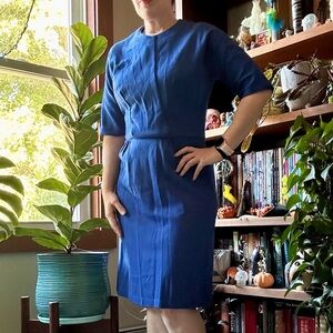 Vintage Blue Women's Half Sleeve Pencil Wiggle Dress As IS